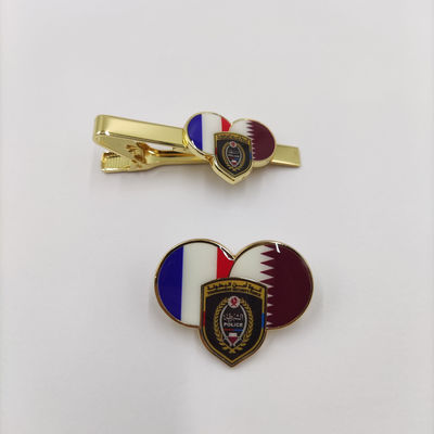Купить Custom Tournament Security Force Badge – Premium Heart-Shaped Dual Flag Enamel Pin and Tie Clip Set Производство в сети